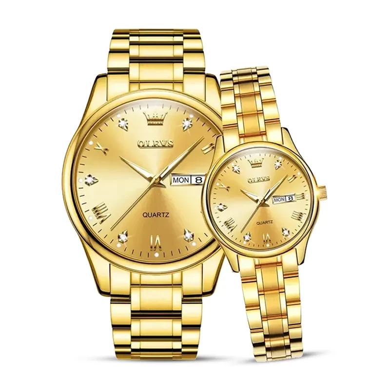 Olevs Gold Dial Gold-tone Couple Watch | 5563